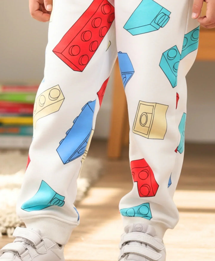 BLOCK BUILDER FLEECE BOYS JOGGER - OFF WHITE - Anthrilo 
