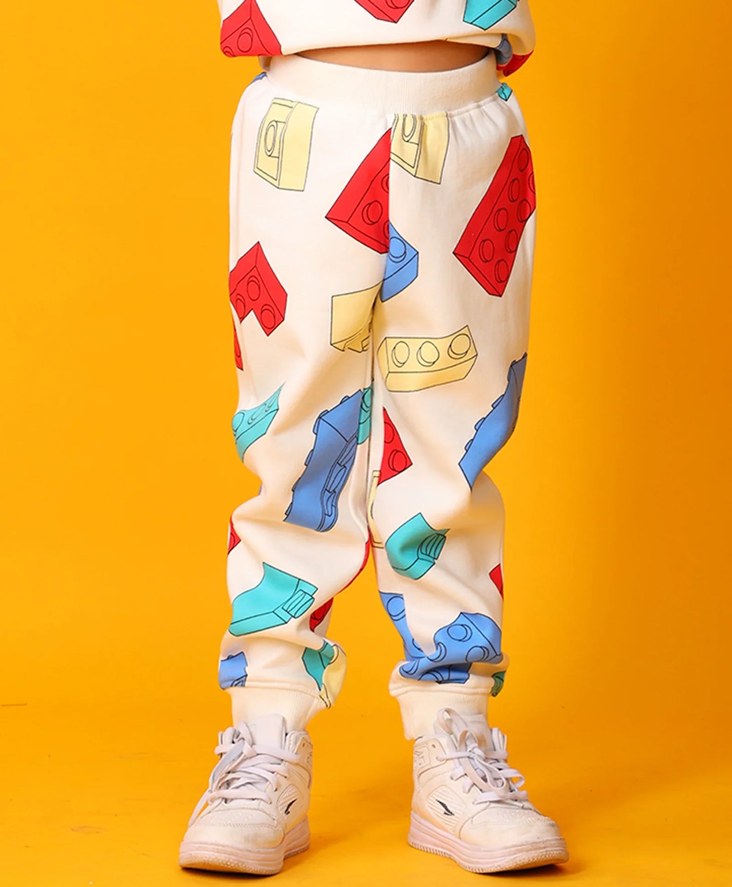 BLOCK BUILDER FLEECE BOYS JOGGER - OFF WHITE