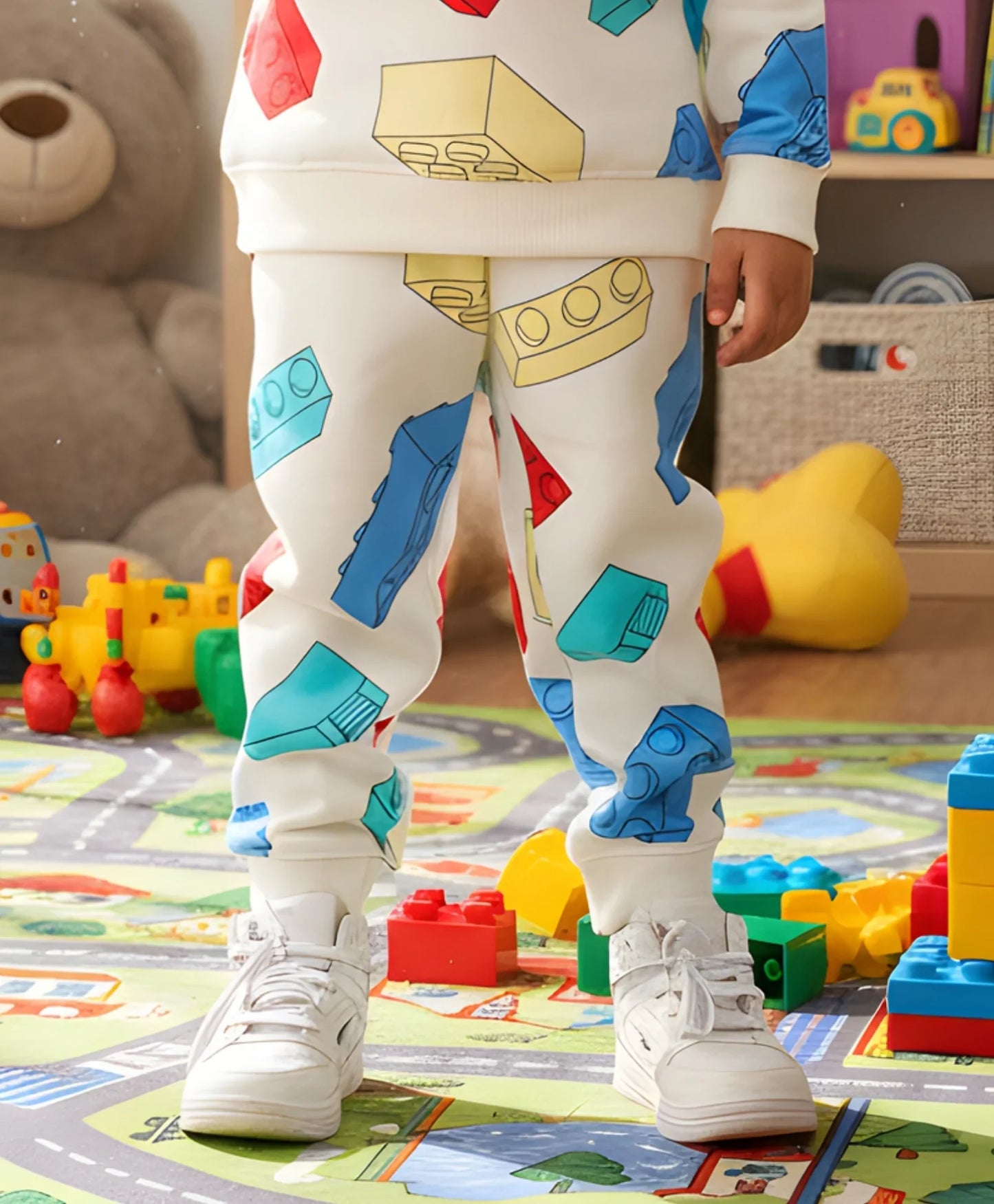 BLOCK BUILDER FLEECE BOYS JOGGER - OFF WHITE