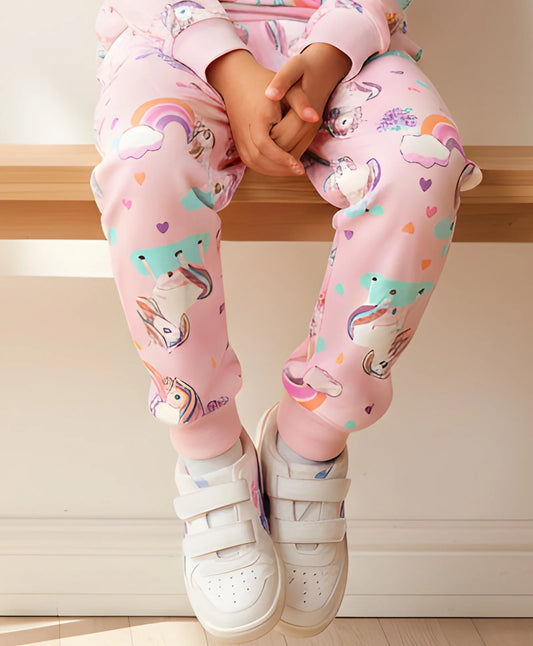UNICORN HEART GIRLS FLEECE JOGGER  - PINK