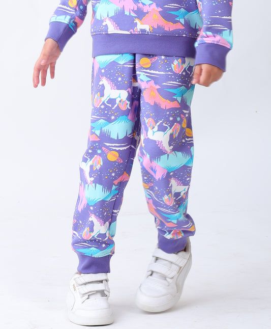 UNICORN PLANET GIRLS FLEECE JOGGER  - PURPLE