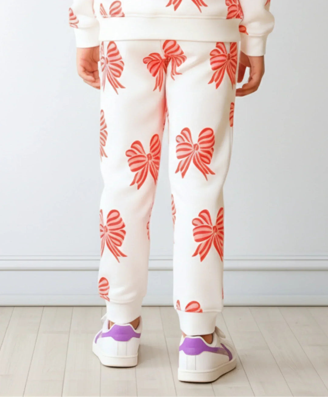 PINK BOW FLEECE GIRLS JOGGER - OFF WHITE - Anthrilo 