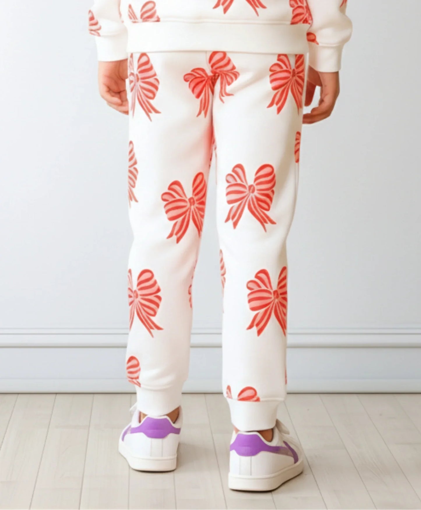 PINK BOW FLEECE GIRLS JOGGER - OFF WHITE