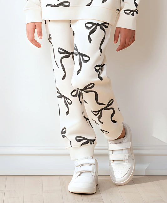 BLACK BOW FLEECE GIRLS JOGGER - OFF WHITE