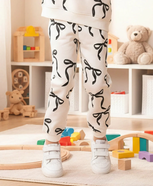 BLACK BOW FLEECE GIRLS JOGGER - OFF WHITE