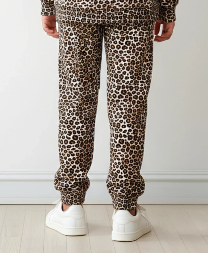 LEOPARD FLEECE GIRLS JOGGER - BROWN - Anthrilo 