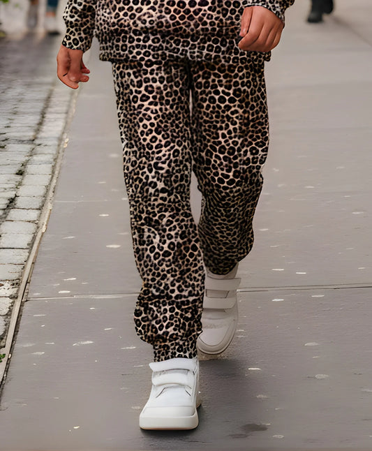 LEOPARD FLEECE GIRLS JOGGER - BROWN