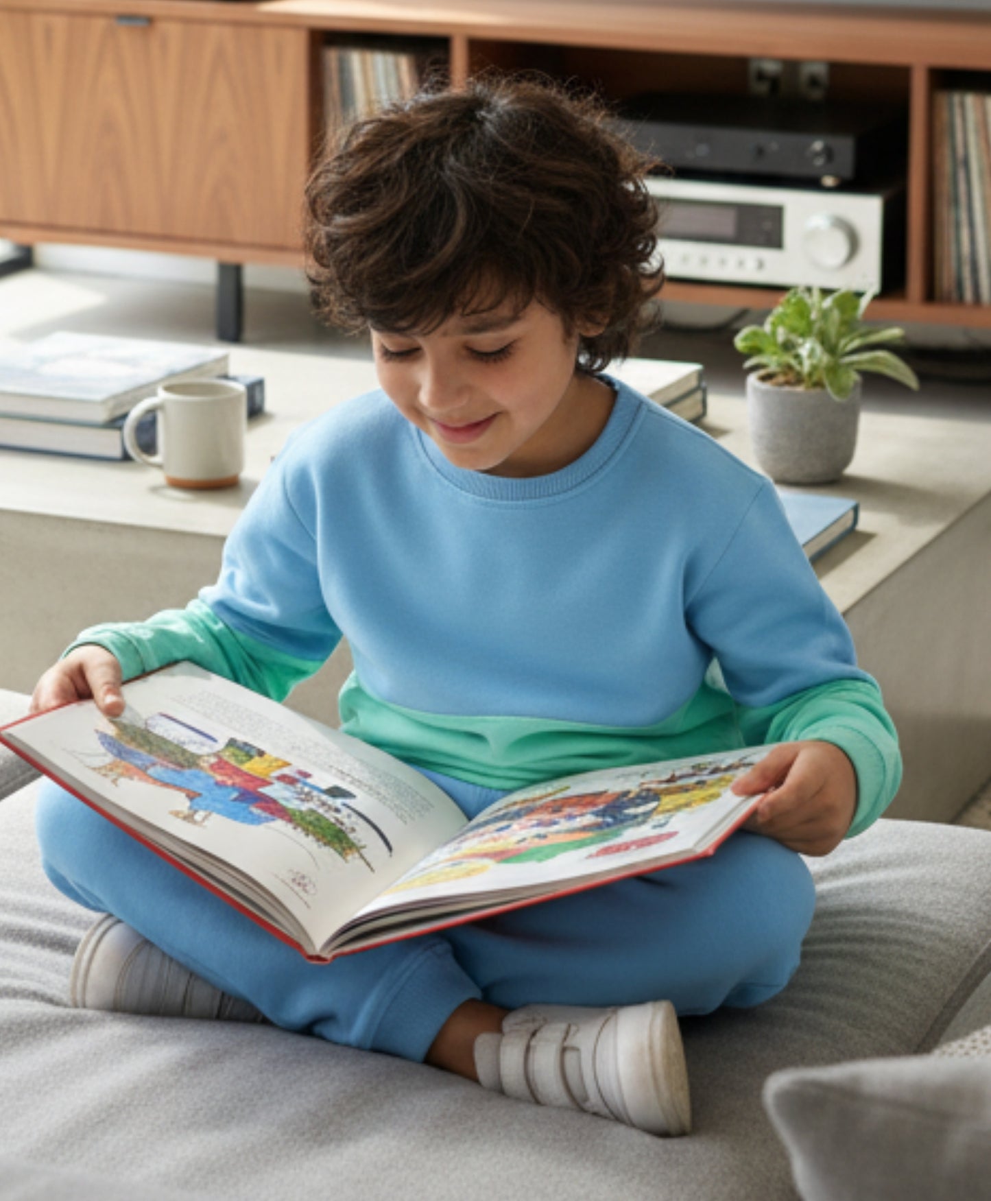 BLUE GREEN COLOR BLOCK FLEECE SWEATSHIRT BLUE JOGGER SET - SEA GREEN/BLUE