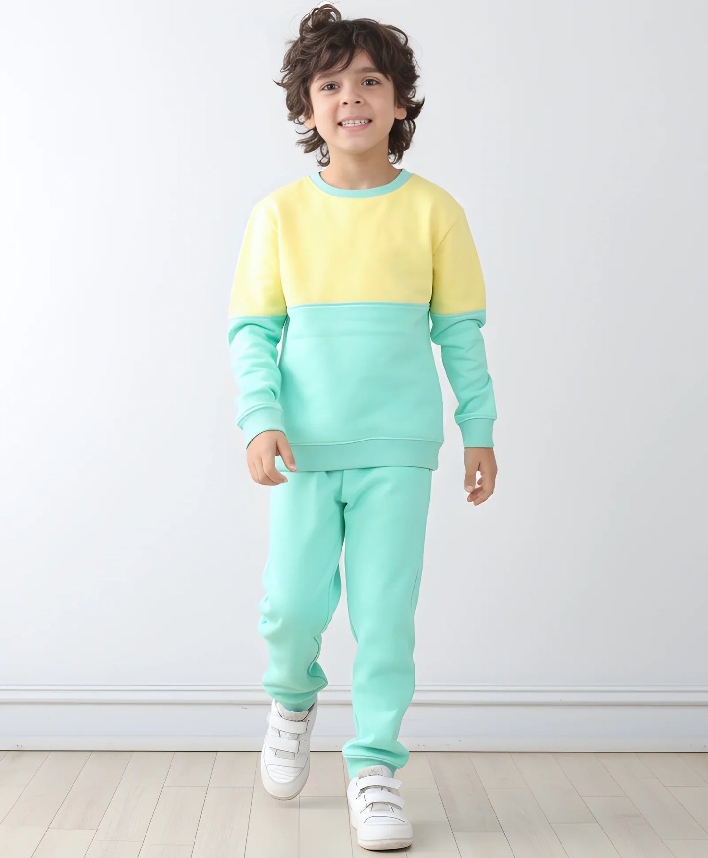 YELLOW SEAGREEN BOYS FLEECE SWEATSHIRT GREEN JOGGER SET - YELLOW GREEN