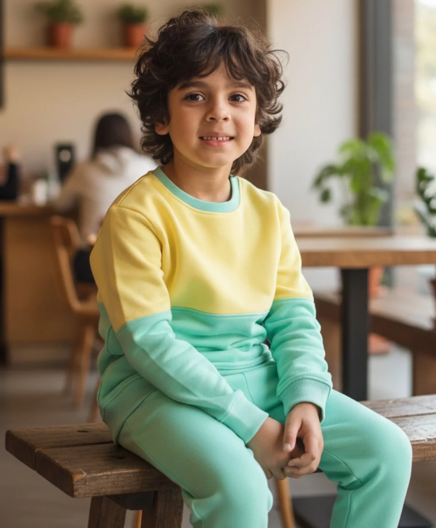 YELLOW SEAGREEN BOYS FLEECE SWEATSHIRT GREEN JOGGER SET - YELLOW GREEN