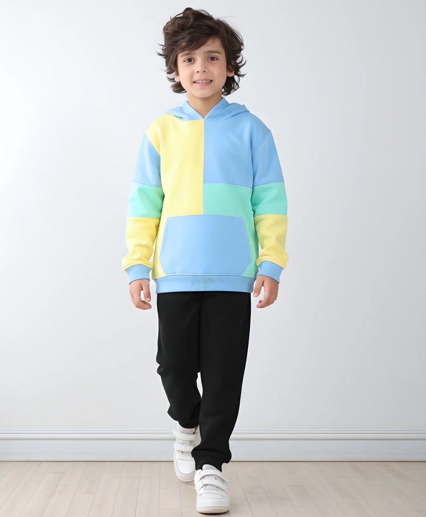 YELLOW SEAGREEN BOYS FLEECE COLOR HOODIE BLACK JOGGER SET - YELLOW GREEN/BLACK