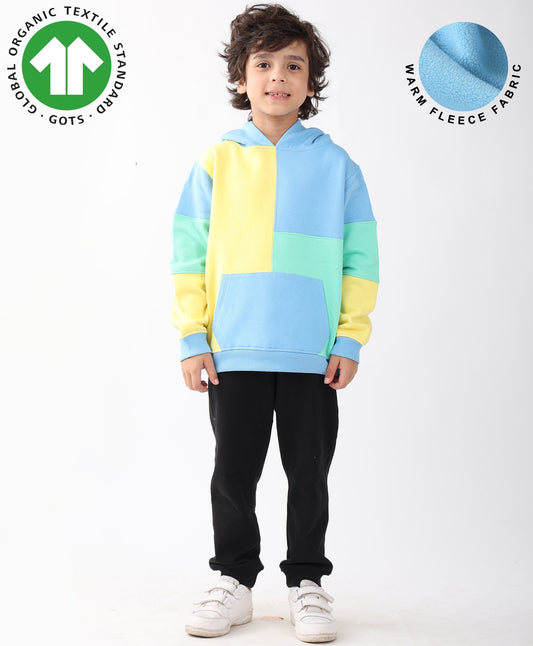 YELLOW SEAGREEN BOYS FLEECE COLOR HOODIE BLACK JOGGER SET - YELLOW GREEN/BLACK