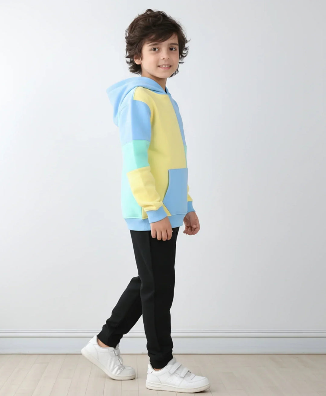 YELLOW SEAGREEN BOYS FLEECE COLOR HOODIE BLACK JOGGER SET - YELLOW GREEN/BLACK - Anthrilo 