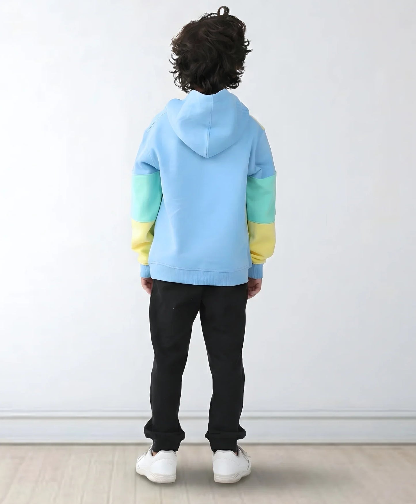 YELLOW SEAGREEN BOYS FLEECE COLOR HOODIE BLACK JOGGER SET - YELLOW GREEN/BLACK