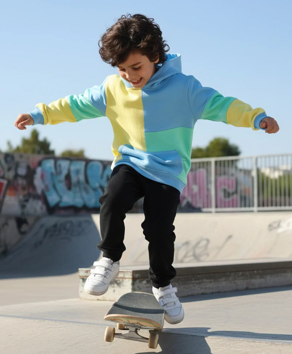 YELLOW SEAGREEN BOYS FLEECE COLOR HOODIE BLACK JOGGER SET - YELLOW GREEN/BLACK - Anthrilo 