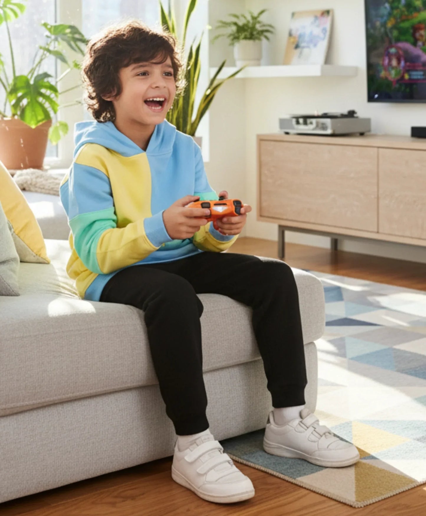 YELLOW SEAGREEN BOYS FLEECE COLOR HOODIE BLACK JOGGER SET - YELLOW GREEN/BLACK