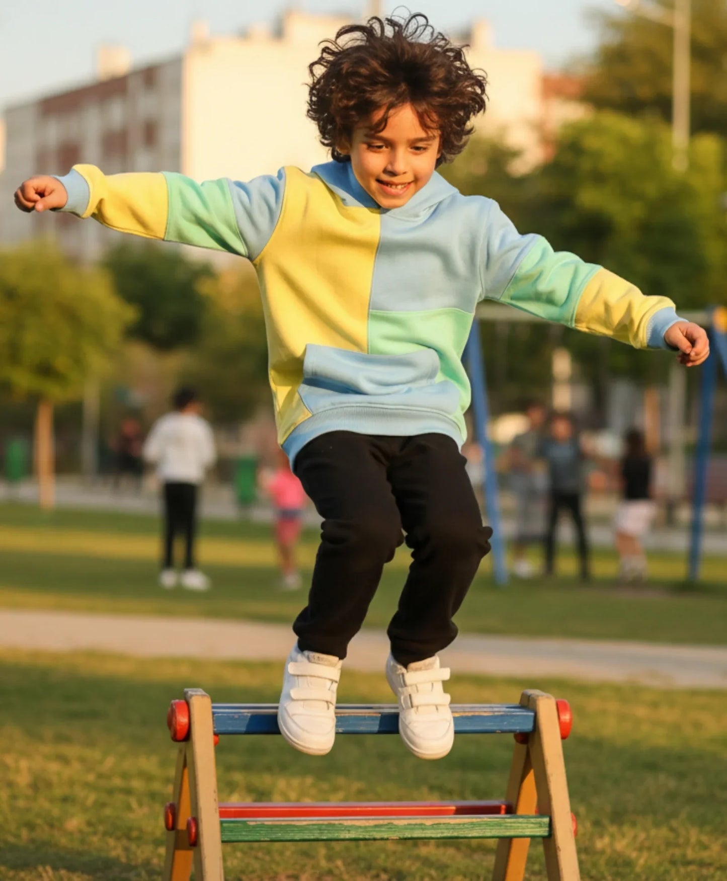 YELLOW SEAGREEN BOYS FLEECE COLOR HOODIE BLACK JOGGER SET - YELLOW GREEN/BLACK