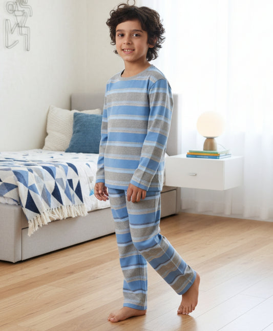 GREY SKYBLUE STRIPED BOYS PYJAMA SET - MULTI