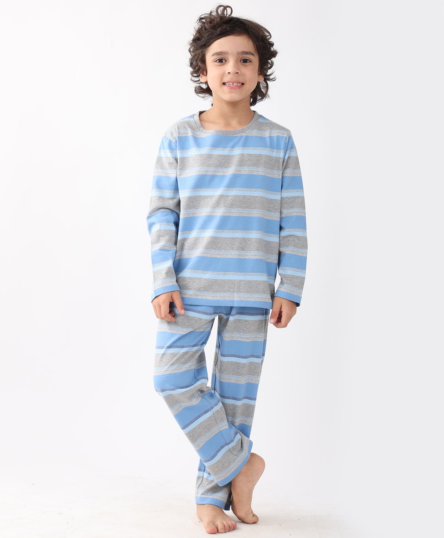 GREY SKYBLUE STRIPED BOYS PYJAMA SET - MULTI