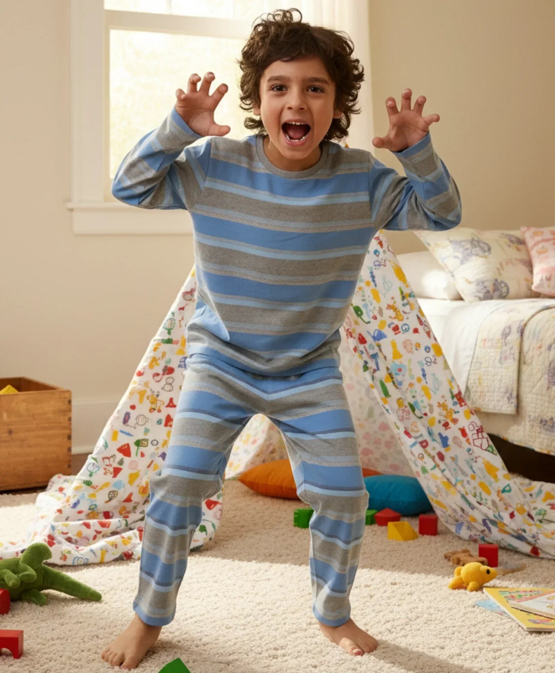 GREY SKYBLUE STRIPED BOYS PYJAMA SET - MULTI - Anthrilo 