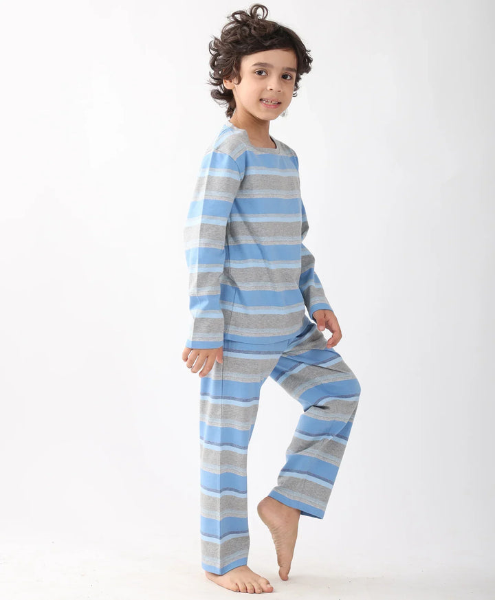 GREY SKYBLUE STRIPED BOYS PYJAMA SET - MULTI - Anthrilo 