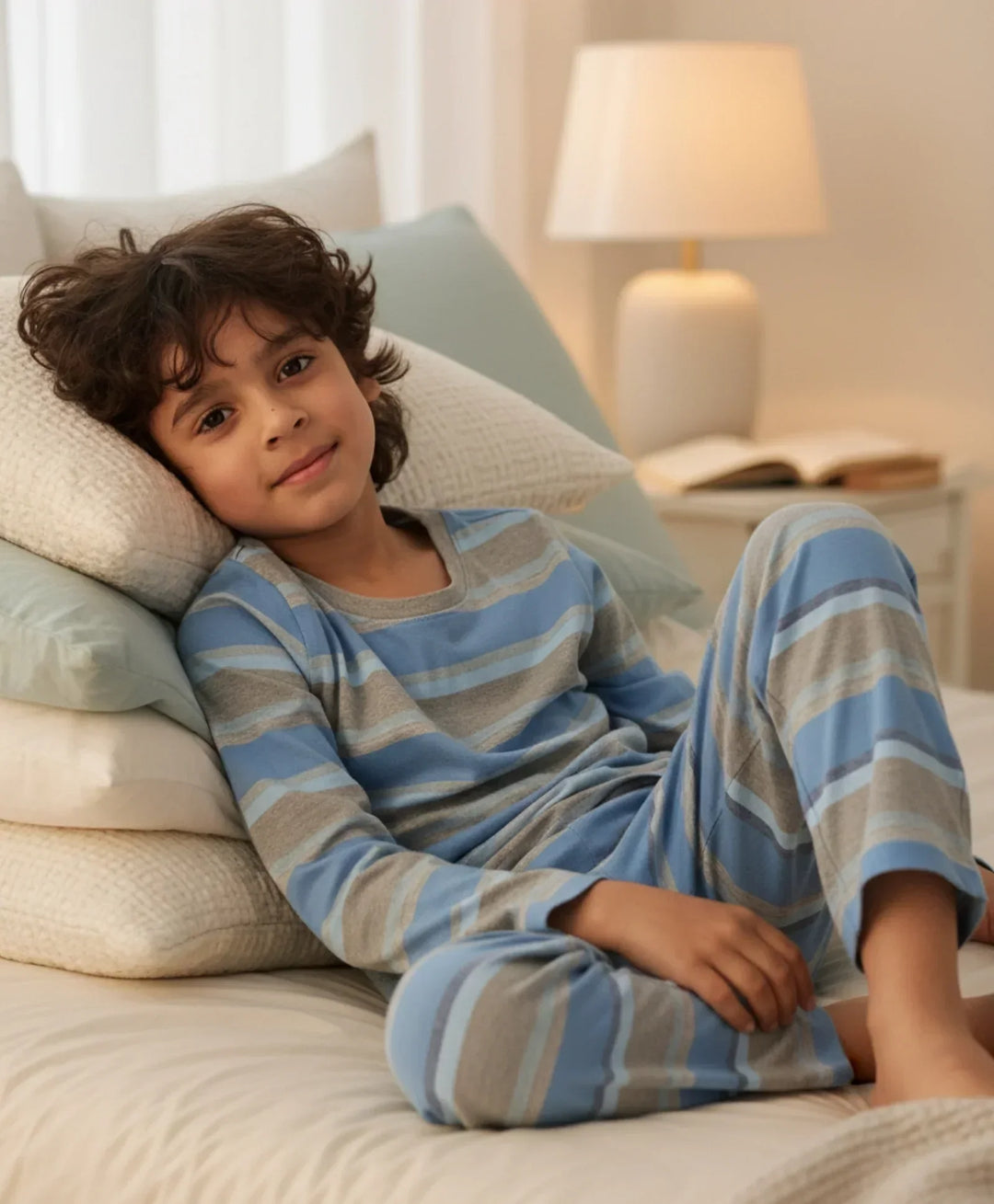 GREY SKYBLUE STRIPED BOYS PYJAMA SET - MULTI - Anthrilo 