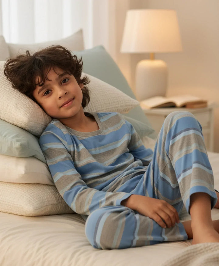GREY SKYBLUE STRIPED BOYS PYJAMA SET - MULTI - Anthrilo 