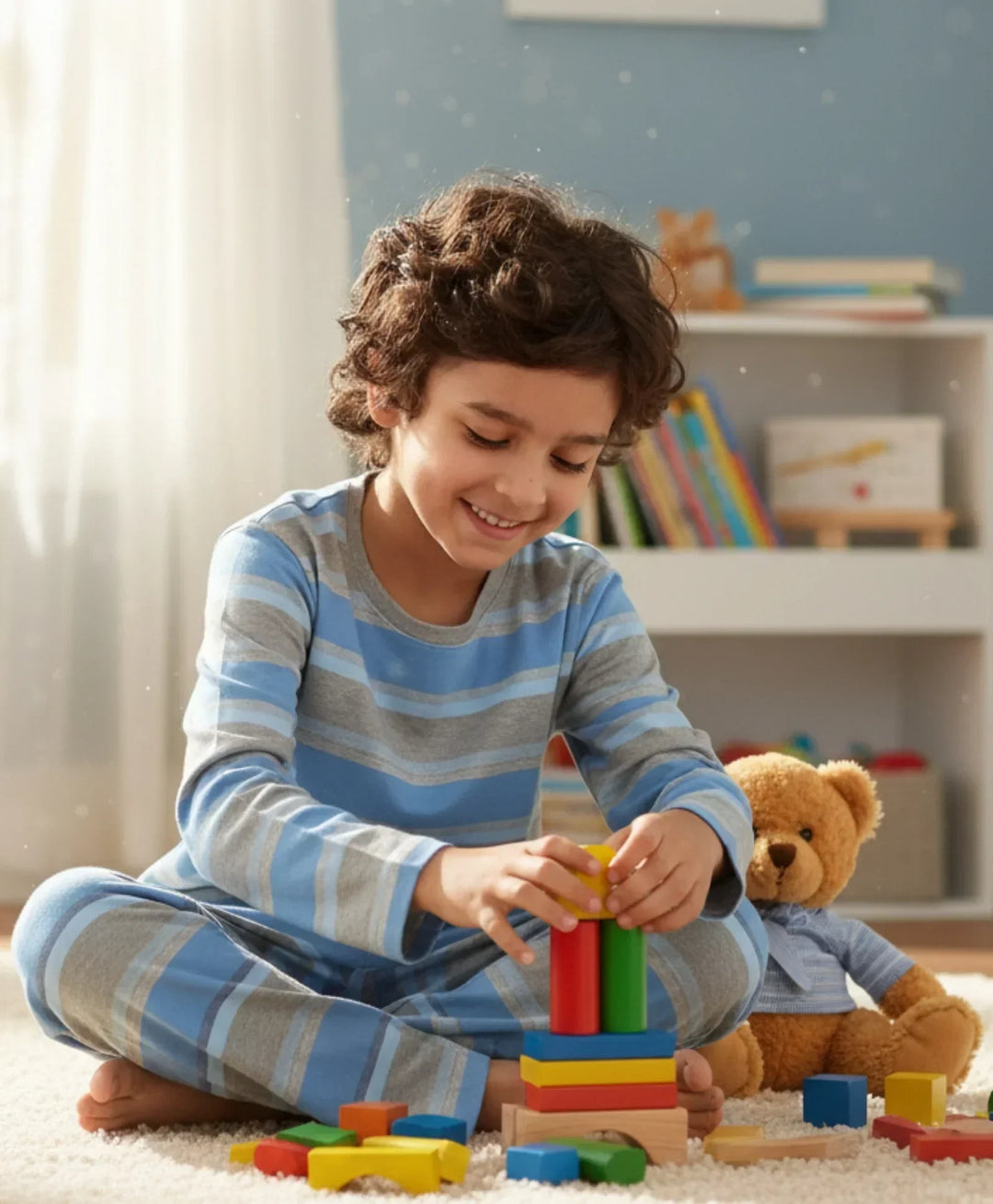 GREY SKYBLUE STRIPED BOYS PYJAMA SET - MULTI - Anthrilo 