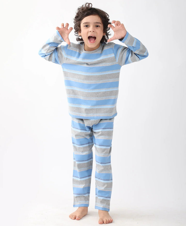 GREY SKYBLUE STRIPED BOYS PYJAMA SET - MULTI - Anthrilo 