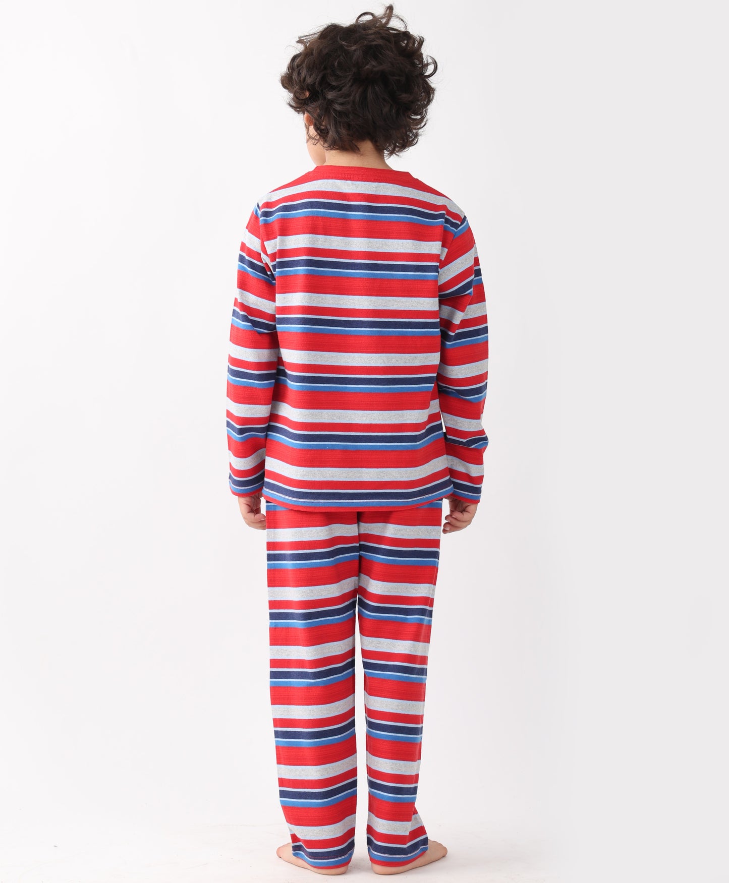 RED BLUE GREY STRIPE BOYS PYJAMA SET - MULTI