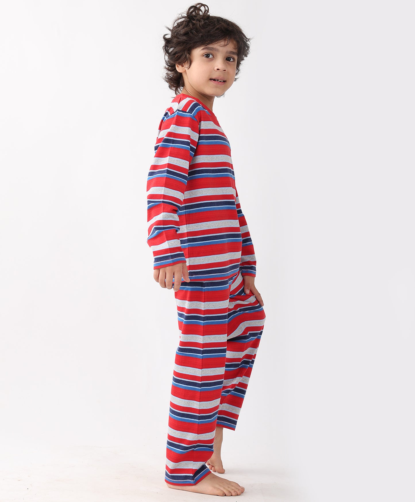 RED BLUE GREY STRIPE BOYS PYJAMA SET - MULTI