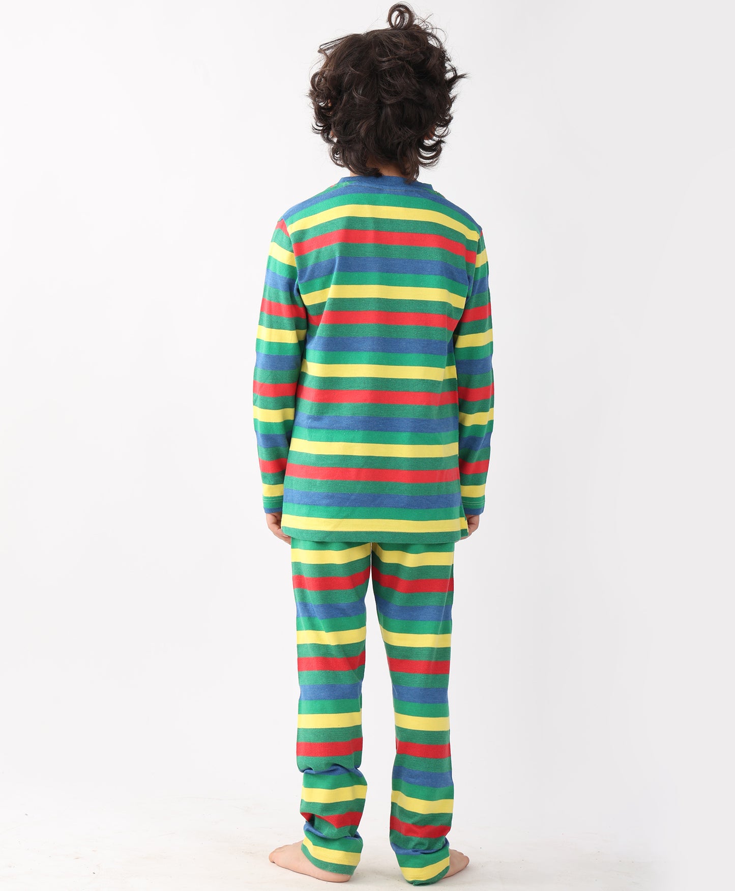 GREEN YELLOW RED STRIPE BOYS PYJAMA SET - MULTI