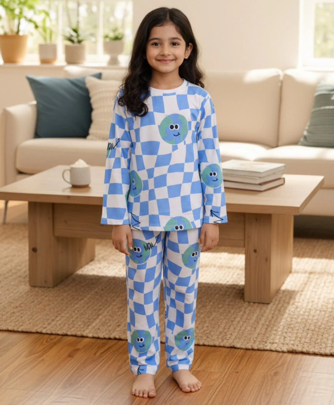 Globe Check Long Sleeve Pyjama Set - Blue