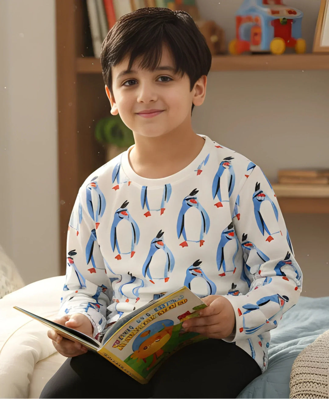 PENGUIN LONG SLEEVE BOYS T-SHIRT -OFF WHITE - Anthrilo 