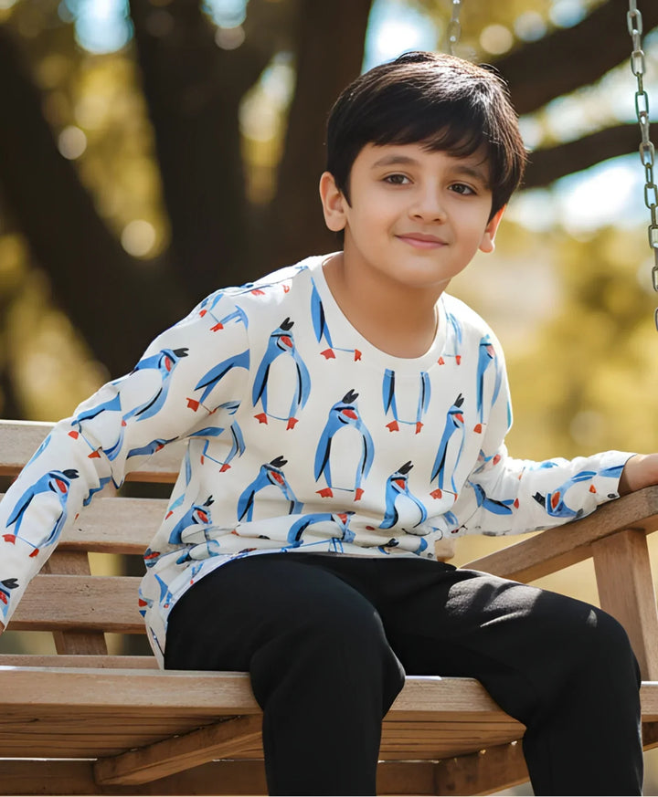 PENGUIN LONG SLEEVE BOYS T-SHIRT -OFF WHITE - Anthrilo 