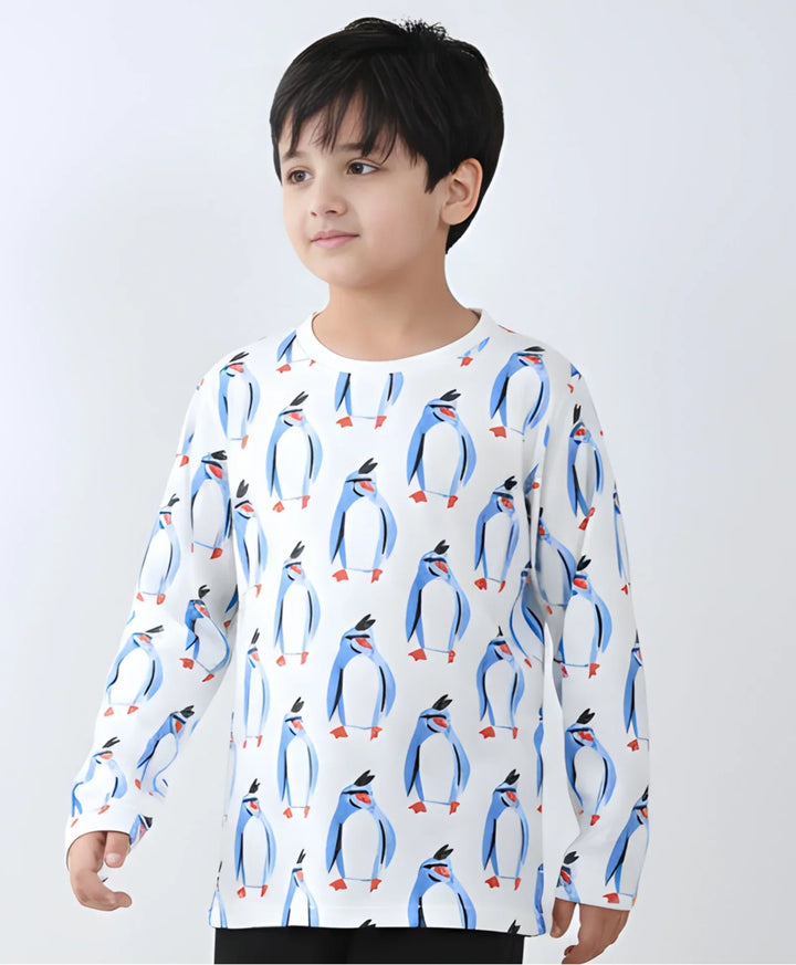 PENGUIN LONG SLEEVE BOYS T-SHIRT -OFF WHITE - Anthrilo 
