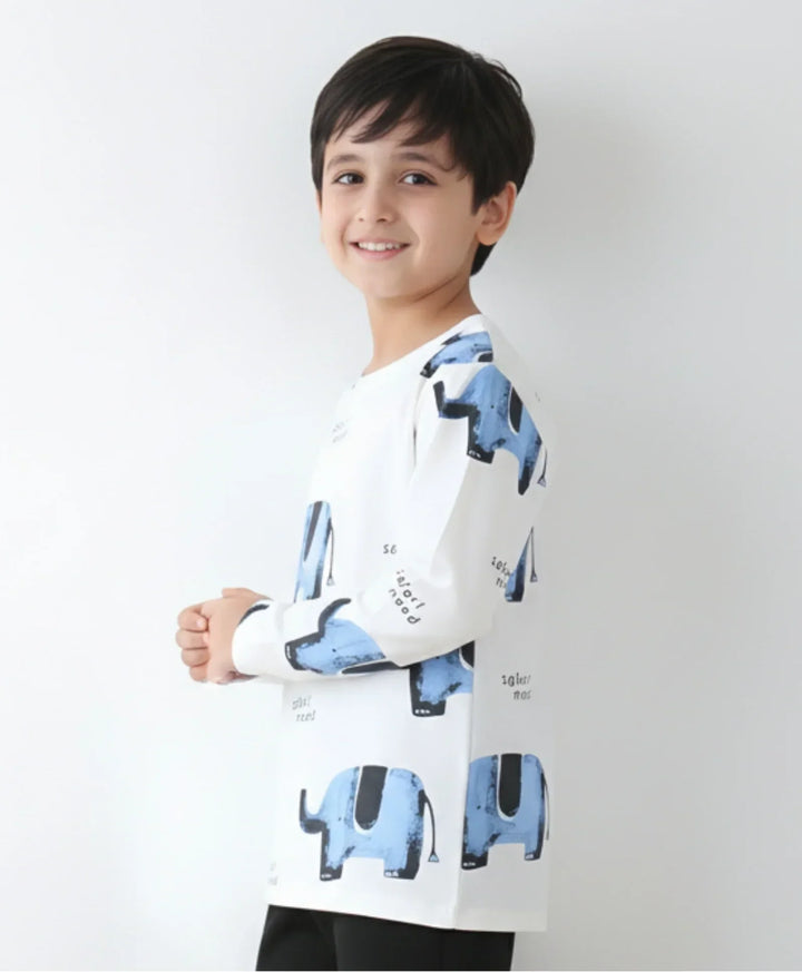 ELEPHANT LONG SLEEVE BOYS T-SHIRT -OFF WHITE - Anthrilo 