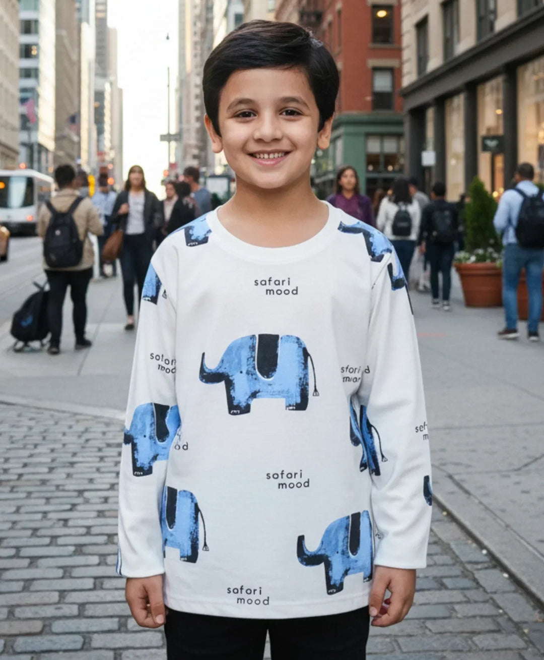 ELEPHANT LONG SLEEVE BOYS T-SHIRT -OFF WHITE - Anthrilo 
