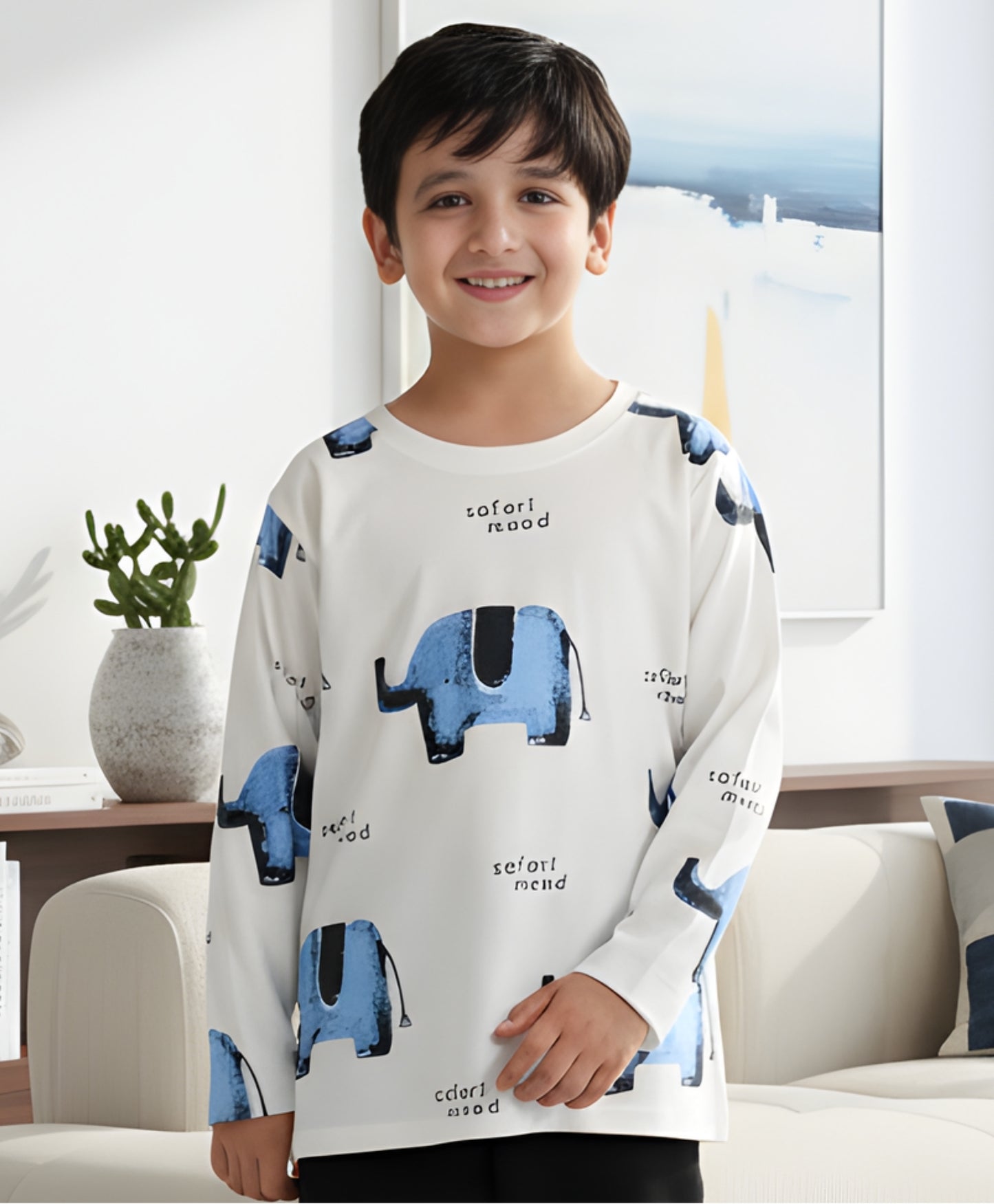 ELEPHANT LONG SLEEVE BOYS T-SHIRT -OFF WHITE
