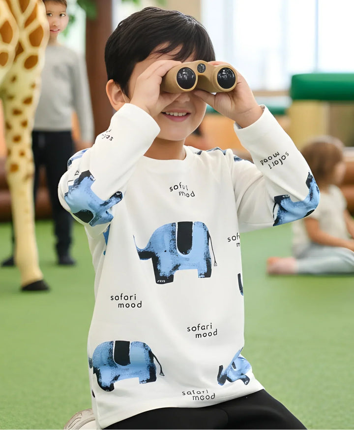 ELEPHANT LONG SLEEVE BOYS T-SHIRT -OFF WHITE - Anthrilo 