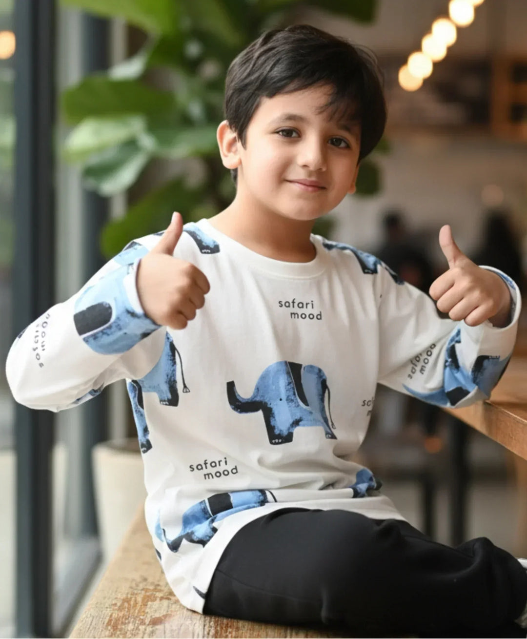 ELEPHANT LONG SLEEVE BOYS T-SHIRT -OFF WHITE - Anthrilo 