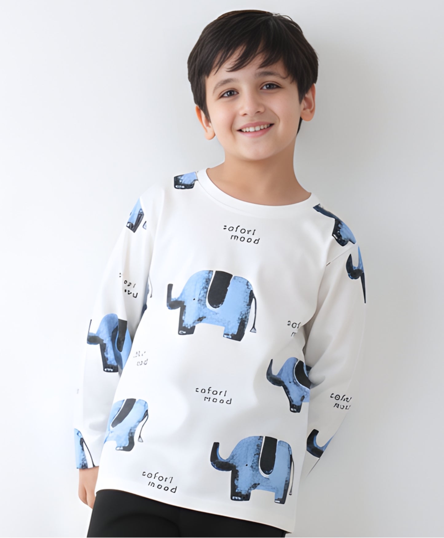 ELEPHANT LONG SLEEVE BOYS T-SHIRT -OFF WHITE