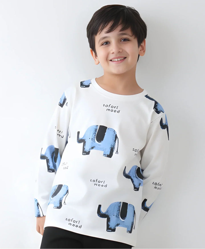 ELEPHANT LONG SLEEVE BOYS T-SHIRT -OFF WHITE - Anthrilo 