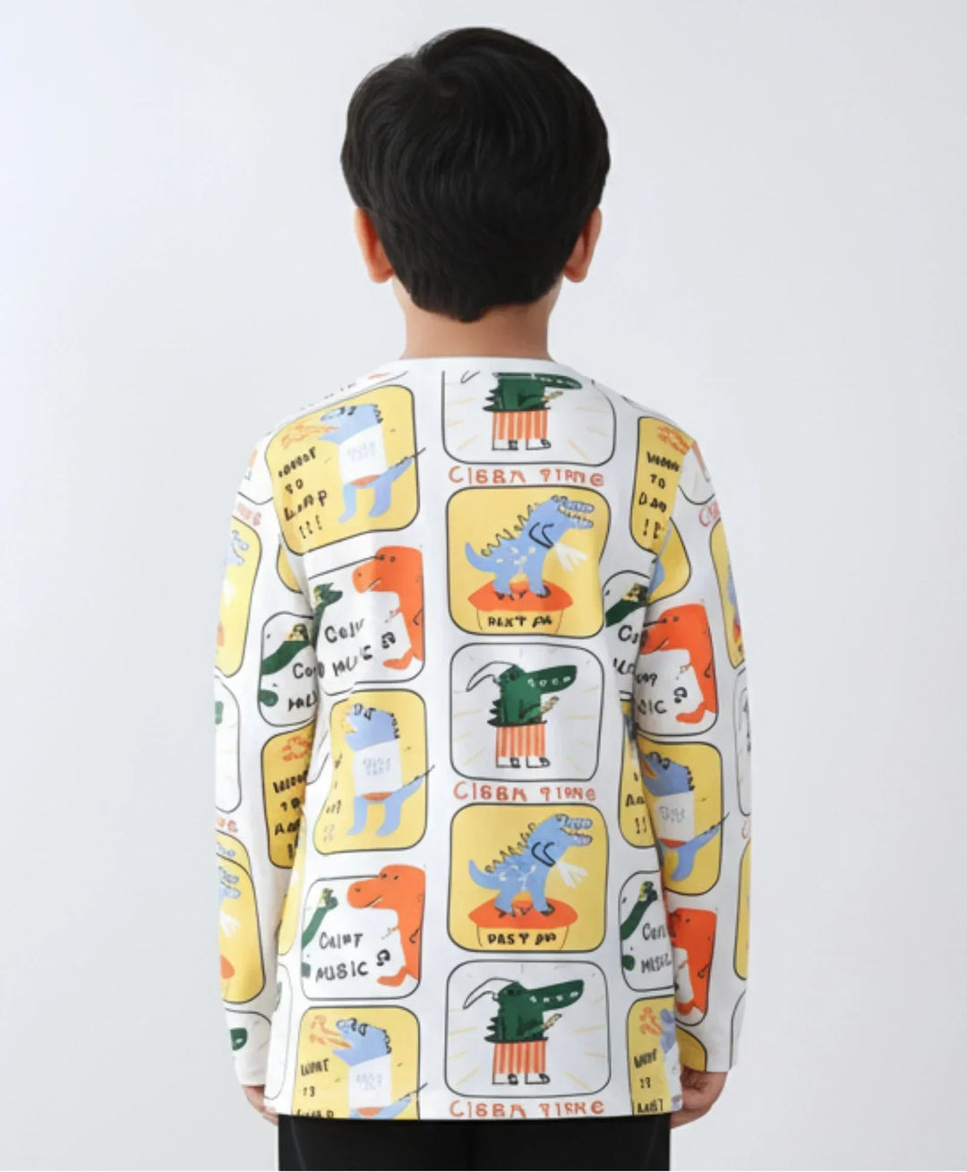 Dinosaur Stamp Long Sleeve Boys T-Shirt -Off White