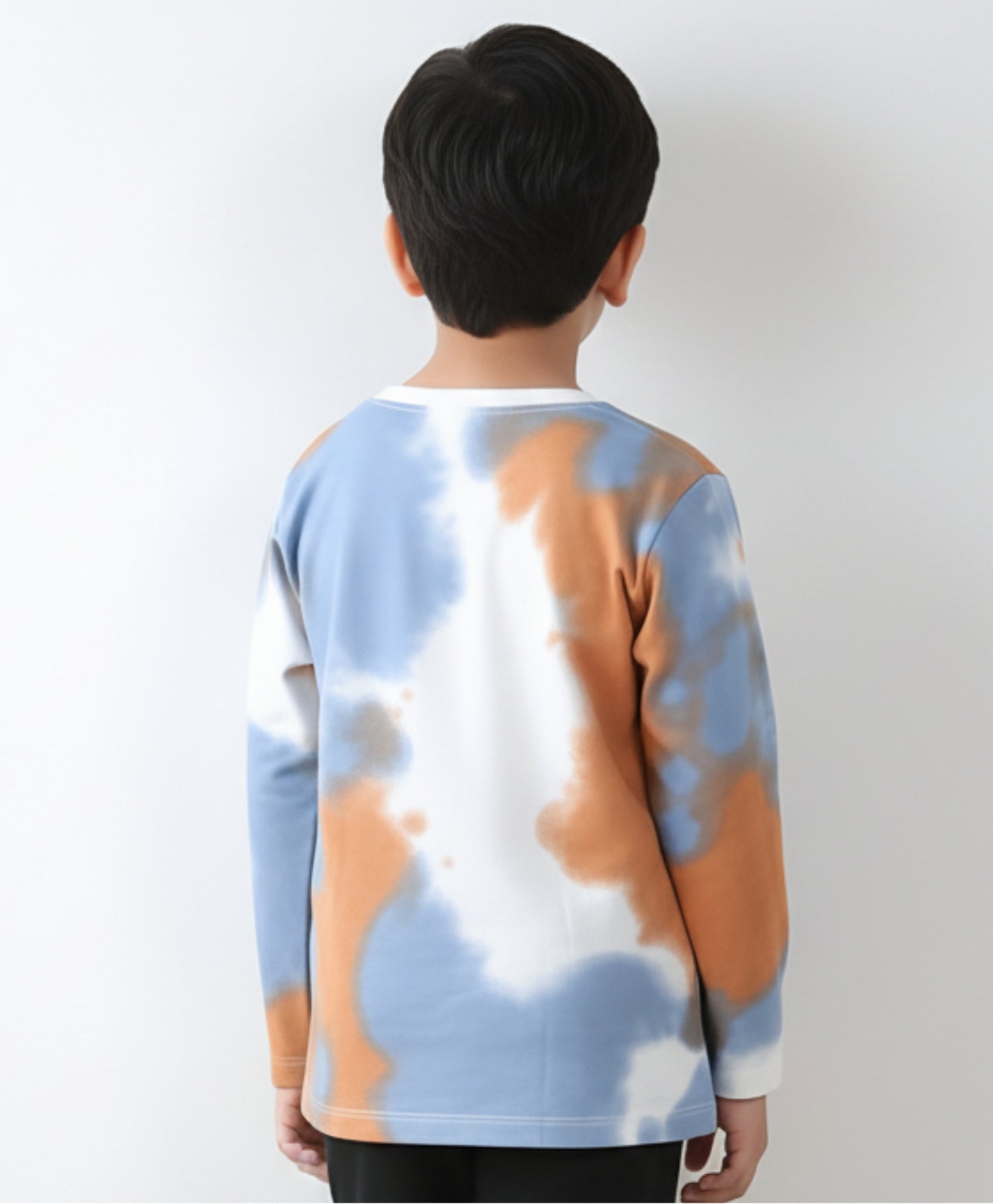 BLUE BROWN TIE DYE LONG SLEEVE BOYS T-SHIRT -BROWN