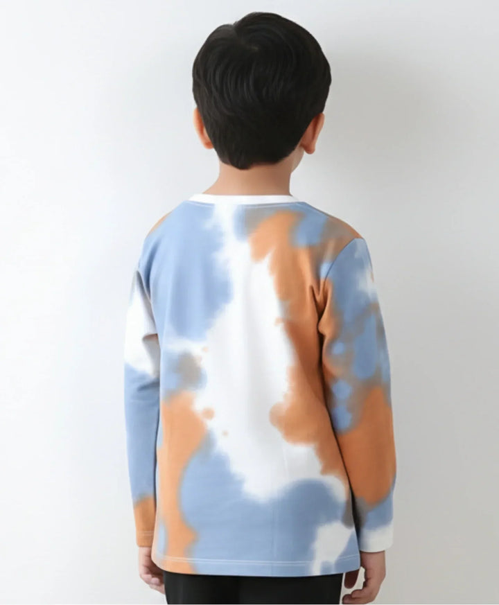 BLUE BROWN TIE DYE LONG SLEEVE BOYS T-SHIRT -BROWN - Anthrilo 
