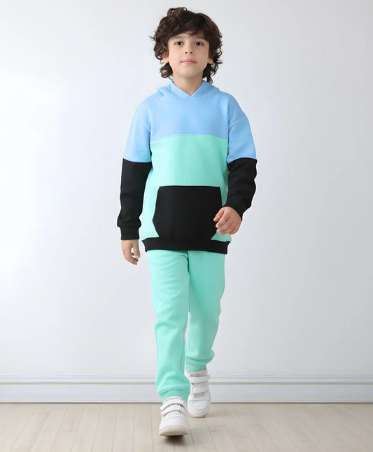 SEAGREEN BLUE BLACK BOYS HOODIE JOGGER SET - BLUE/SEA GREEN