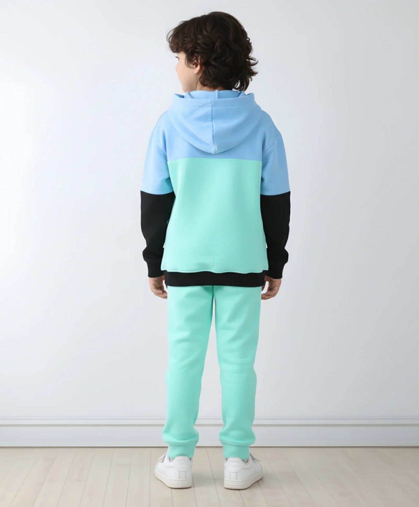 SEAGREEN BLUE BLACK BOYS HOODIE JOGGER SET - BLUE/SEA GREEN