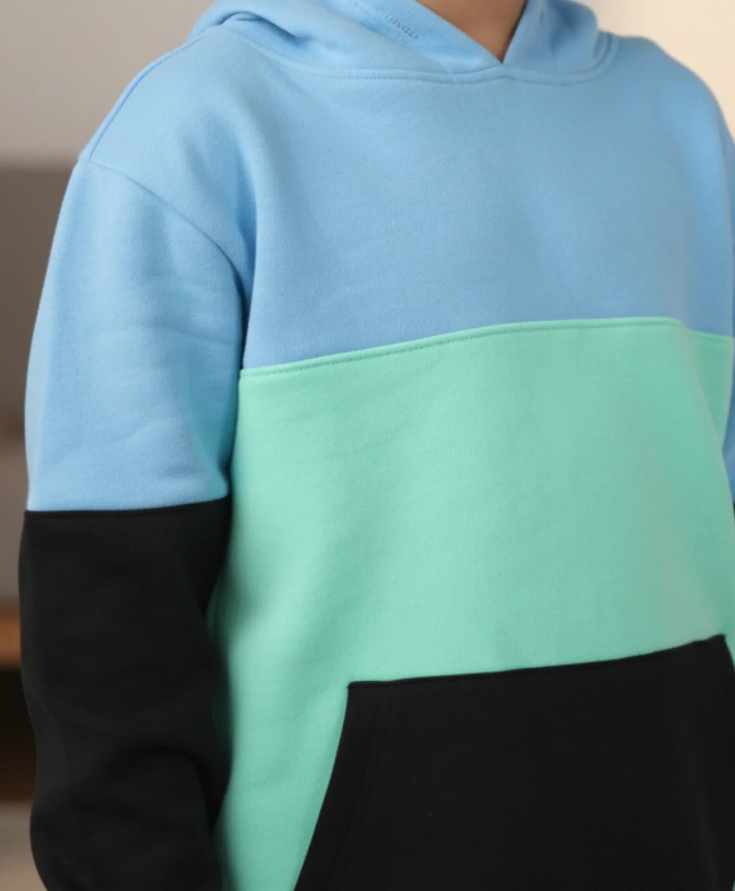 SEAGREEN BLUE BLACK BOYS HOODIE JOGGER SET - BLUE/SEA GREEN