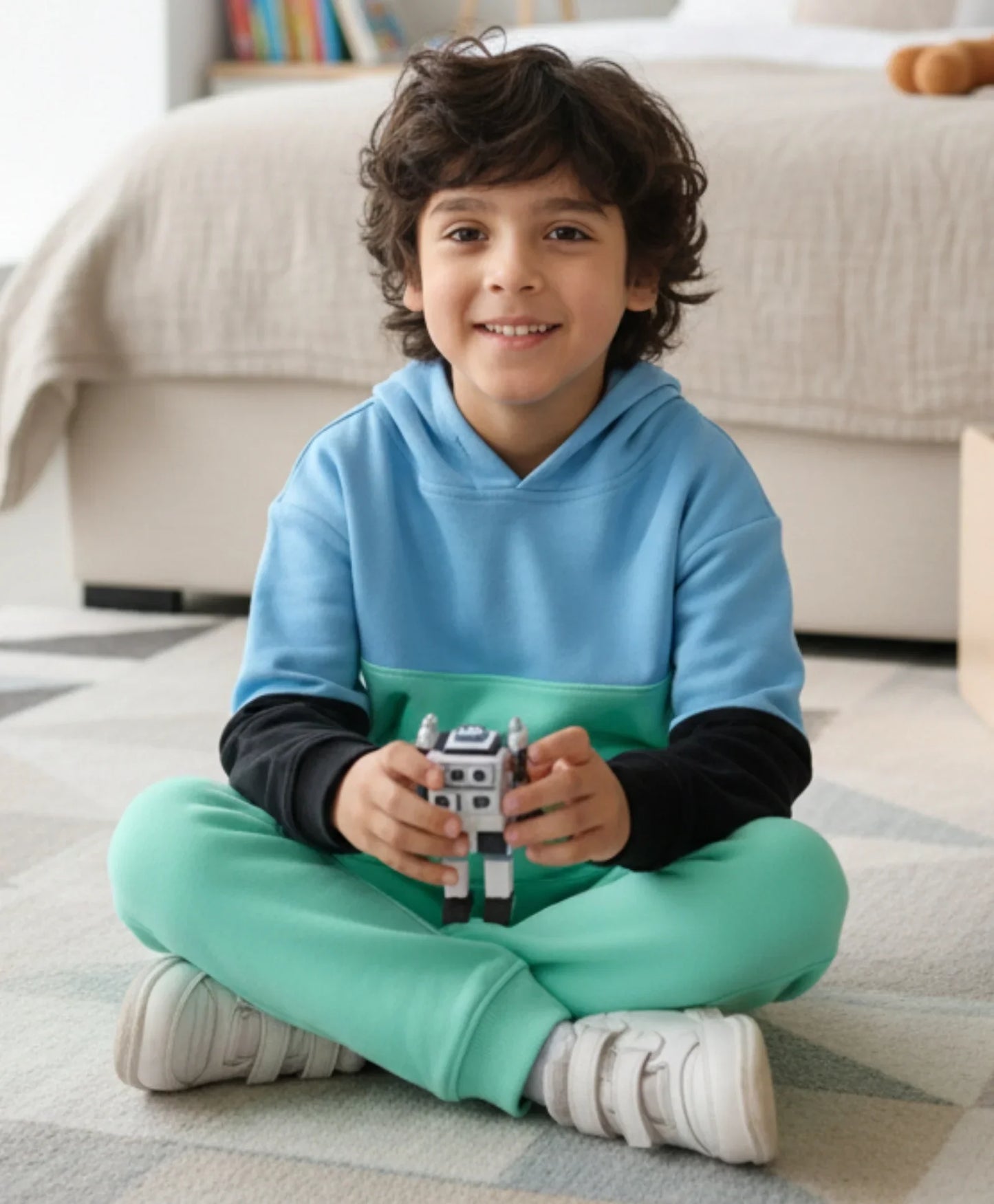 SEAGREEN BLUE BLACK BOYS HOODIE JOGGER SET - BLUE/SEA GREEN